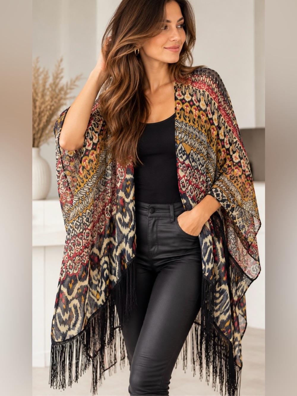 Boho Fringe Kimono Jacket - Multi-Color